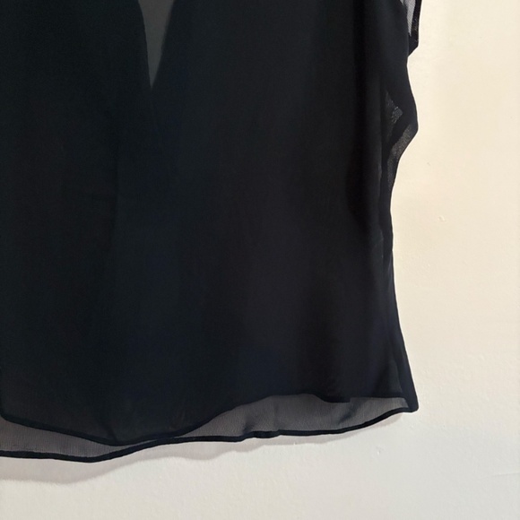 Vintage Y2K Mossimo Sheer Black Cap Sleeve Blouse Black Satin Trim - Picture 11 of 12